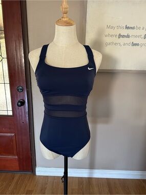 Nike Navy Blue One-Piece Swimsuit with Mesh Waist Panels
